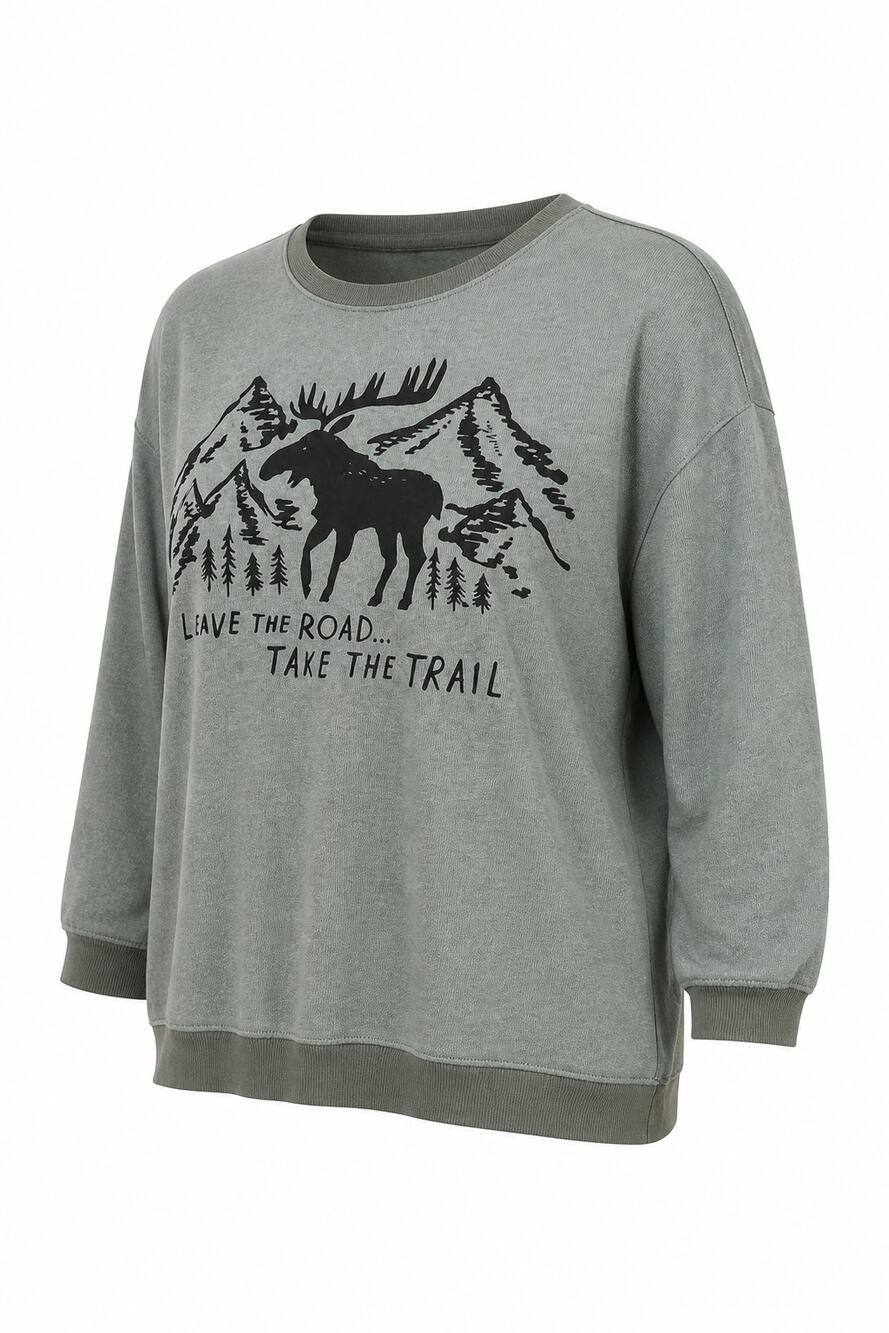 Natural Life Leave The Road Take The Trail Sweatshirt Womens SZ XXL Moose Hiking